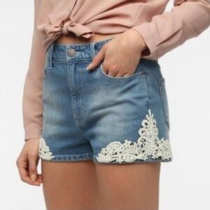 BDG High Rise Erin Embroidered Lace Boho Denim Jean Shorts